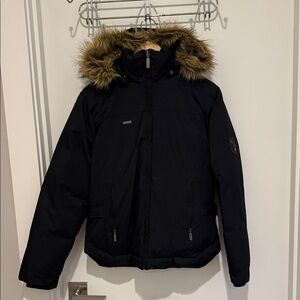 Women's Black Fur-Trimmed Hooded Puffer Jacket